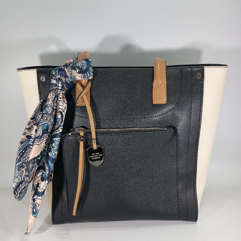 Vintage London Fog Large Handbag Est. 1923 Authentic Black/White/Tan Leather